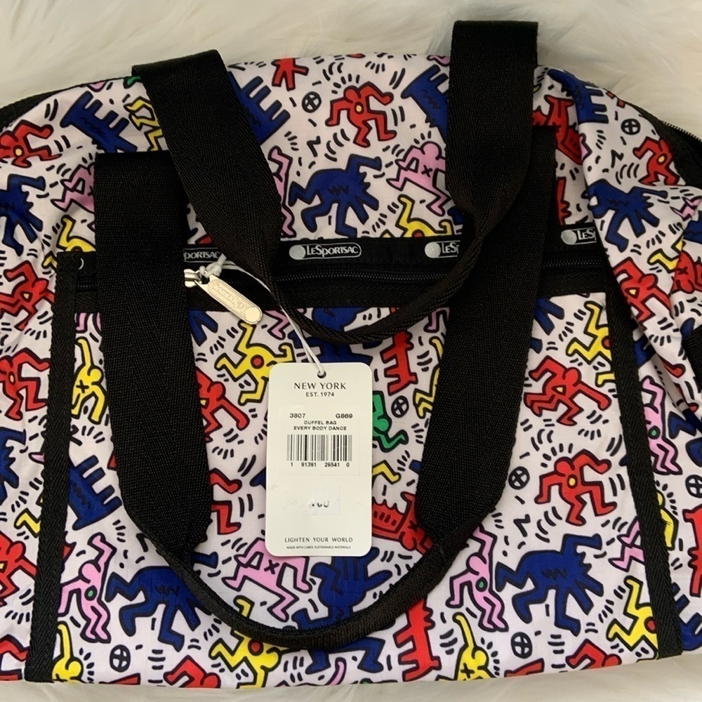 NEW RARE LESPORTSAC Keith Haring duffel carryon bag Everybody Dance weekender - Picture 2 of 4